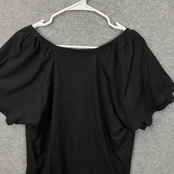 Rafaella Womens Black V-Neck Tiered Ruffle Sleeve Slub Knit Top XXL New - Picture 5 of 9